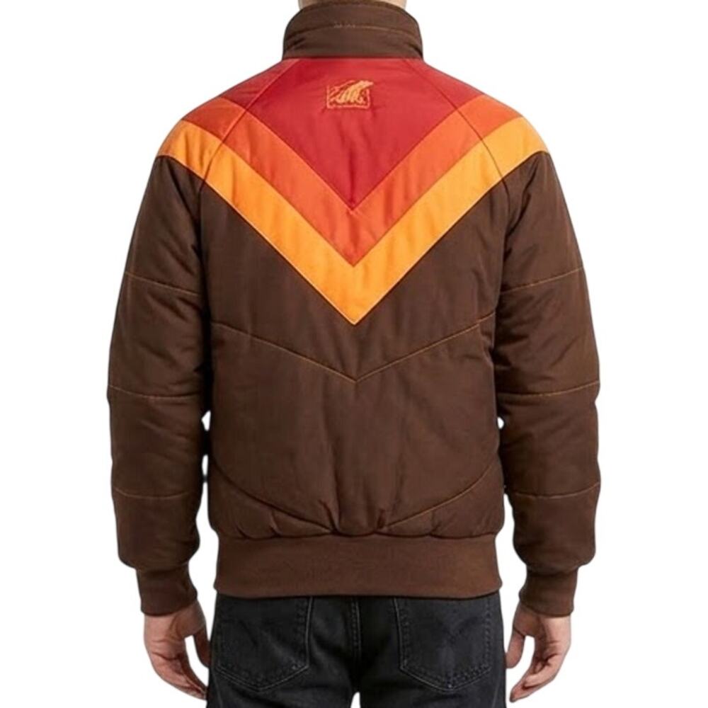 Adidas Brown Red Orange Chevron Embroidered Polar Bear Puffer Jacket size 38 / S